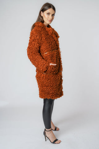 Soft Sheep Faux Fur Coat with PU Detail
