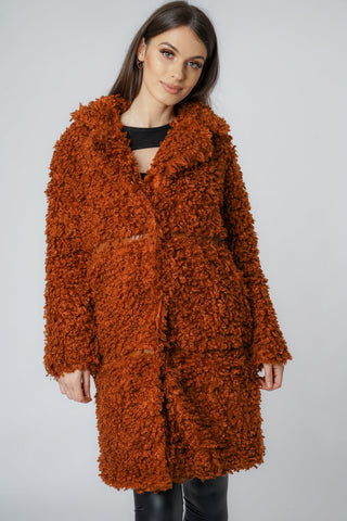 Soft Sheep Faux Fur Coat with PU Detail