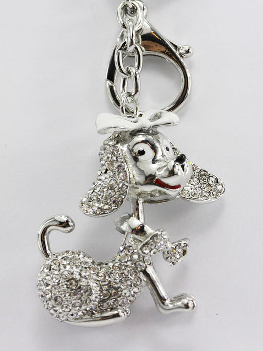 Dog Diamante Bag Charm Keyring