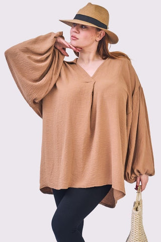 Plain Elastic Cuff Sleeve Oversized Top