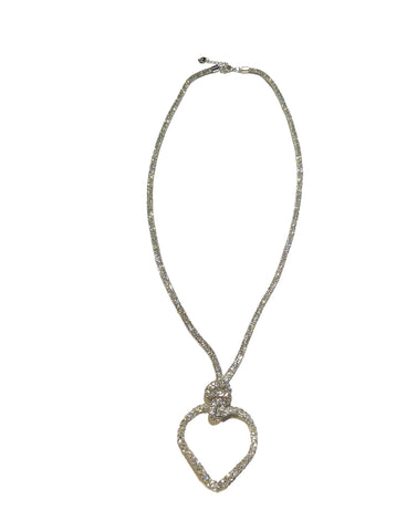 Sparkly Diamonte Curved Heart Shape Long Necklace