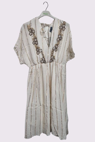 Star Beaded Embroidered Back Side Drawstring Dress