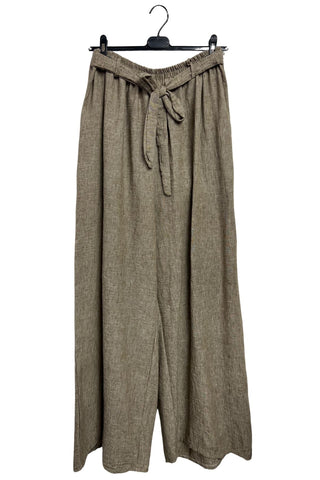 Plain Belted Waistband Wide Legs Trousers