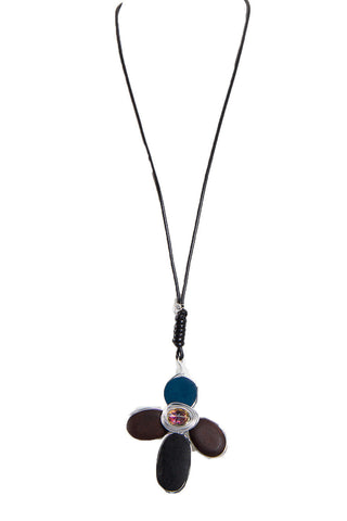 Wooden Craften Flower Pendant Boho Statement Necklace