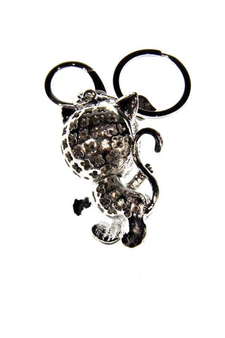 Cat Kitten Diamante Bag Charm Keyring