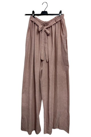 Plain Belted Waistband Wide Legs Trousers