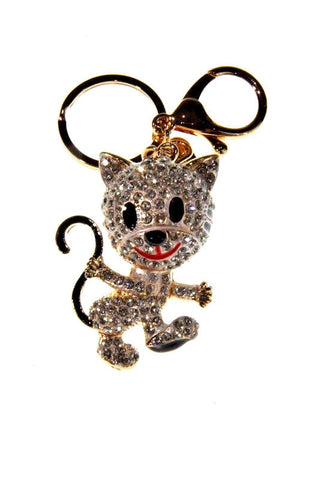 Cat Kitten Diamante Bag Charm Keyring