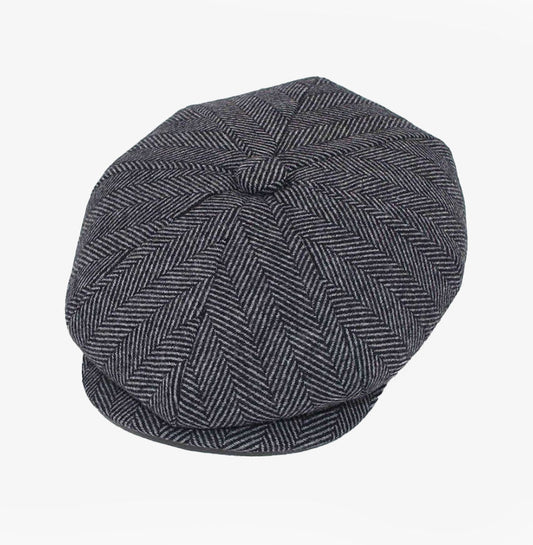 Compact Grey Herringbone Baker Boy Hat