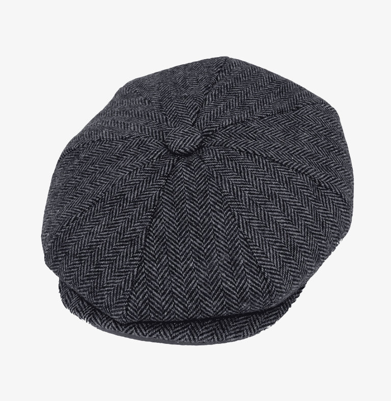 Dark Grey Herringbone Baker Boy Hat