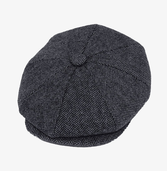 Dark Grey Herringbone Baker Boy Hat