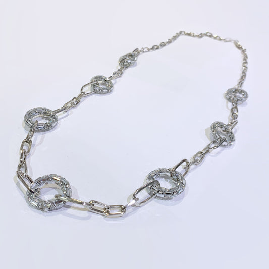 DIAMANTE AND BAGUETTE GEM HOOP CHAIN NECKLACE