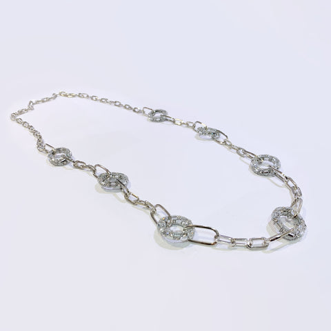 DIAMANTE AND BAGUETTE GEM HOOP CHAIN NECKLACE