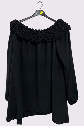 Plain Ruffle Neckline Oversized Top