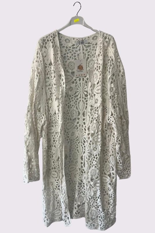 Floral Crochet Pattern Open Front Cotton Cardigan
