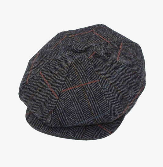 Grey Check Herringbone Baker Boy Hat