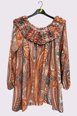 Paisley Print Ruffle Neck Top