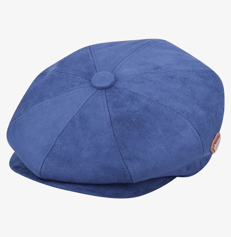 Navy Blue Suede Baker Boy Hat