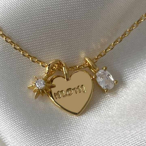 Elegant 18K Gold-Plated Copper Necklace for Mother's Day - Zircon Letters 'Mom' & 'Mama' Choker Pendant - Waterproof Gift of Love
