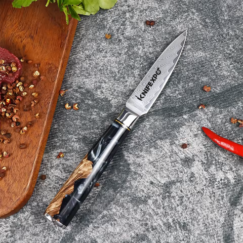 3.5 Inch Damascus Steel Paring Knife With Resin Wood Handle