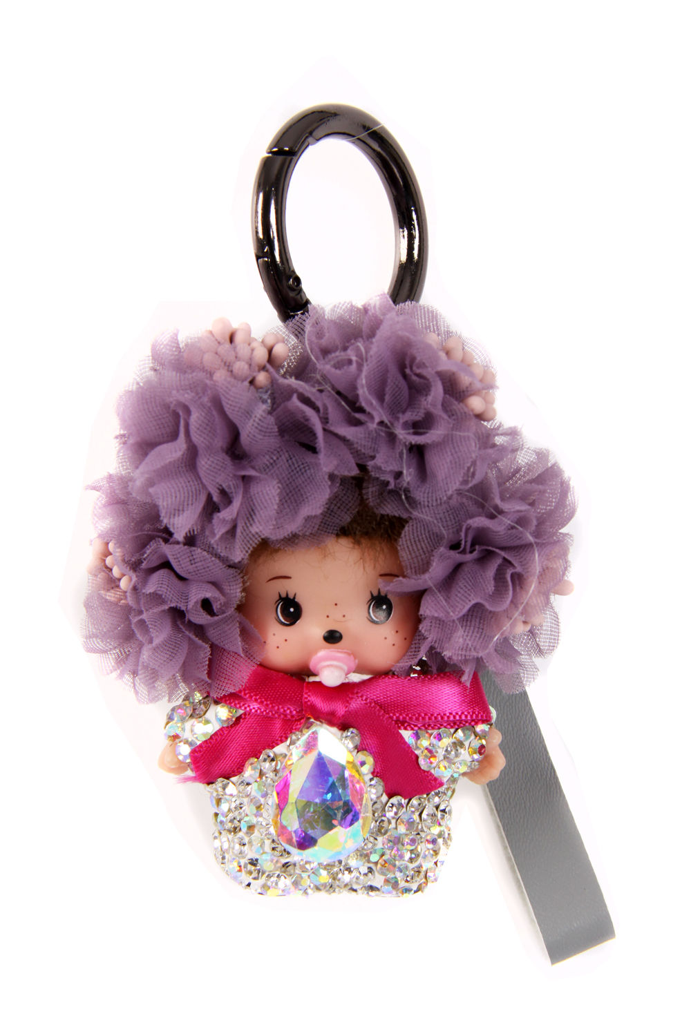 Monchichi Crystal Fluffy Rhinestones Keychain Diamante Doll Keyring