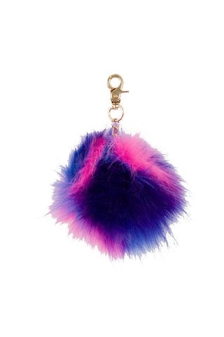 Multi Colour FAUX MINK Pom Pom Keyring Charm with Chain