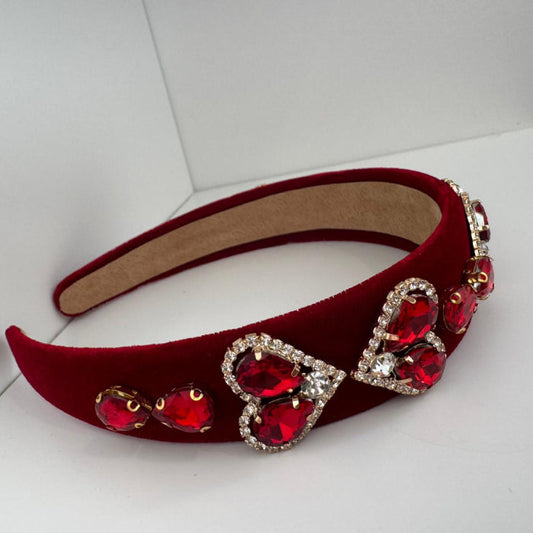Red Velvet Heart Crystal Headband