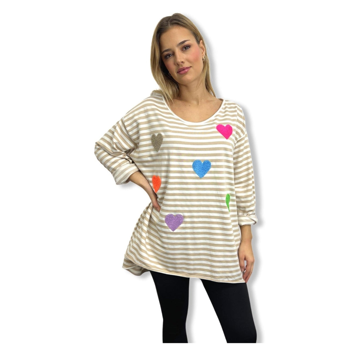Oversized Multi-Hearts Cotton Sweatshirt