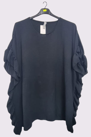 Plain Side Ruffle Detail Oversized Top