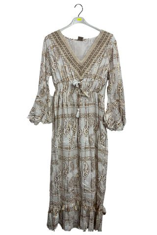 Paisley Geometric Motifs With Grecian Border Vintage Bohemian Dress