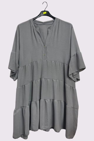 Plain Tiered Flared Sleeve Dress