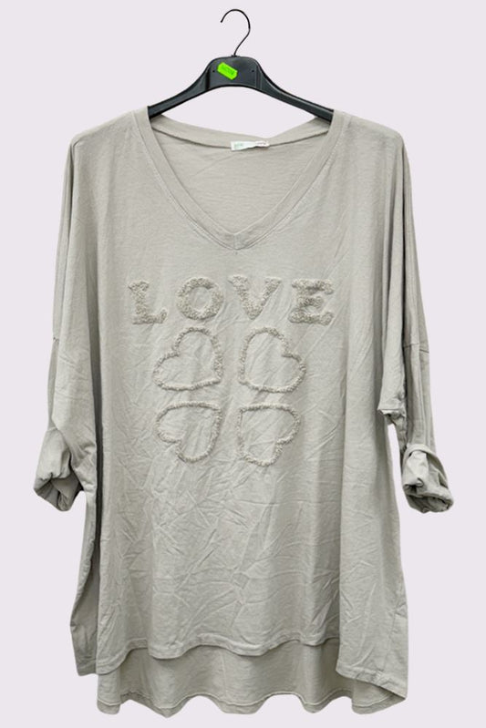 Love Heart Applique Pattern High Low Hem Top