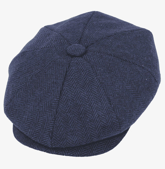 Navy Herringbone Newsboy Hat