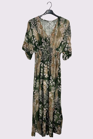 Leaves Print Gathered Waist Dress