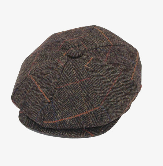 Olive Check Herringbone Baker Boy Hat