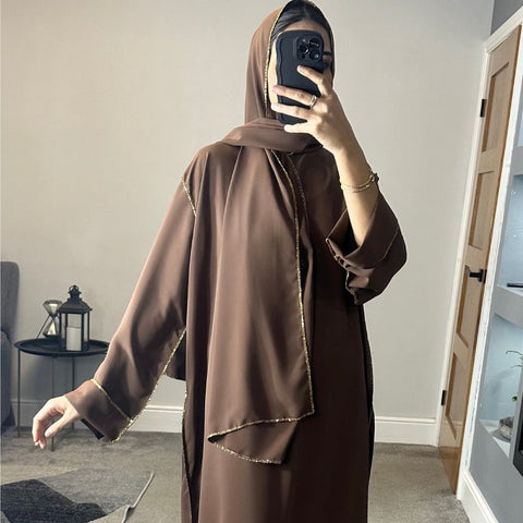 Jamiah Navy Blue Abaya with Elegant Gold Detailing