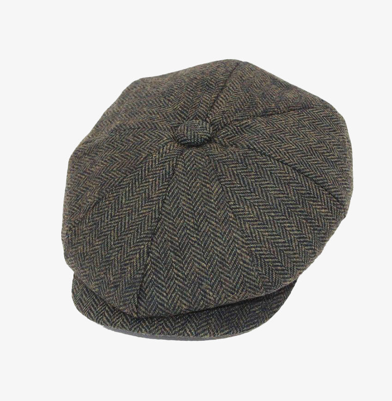 Olive Green Herringbone Baker Boy Hat