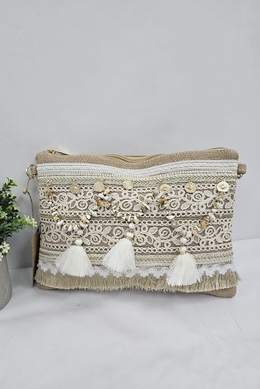 Embroidered Tassel Shoulder Bag