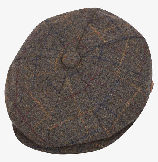Tweed Check Olive Green Newsboy Hat