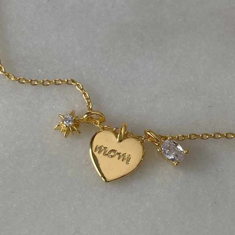 Elegant 18K Gold-Plated Copper Necklace for Mother's Day - Zircon Letters 'Mom' & 'Mama' Choker Pendant - Waterproof Gift of Love