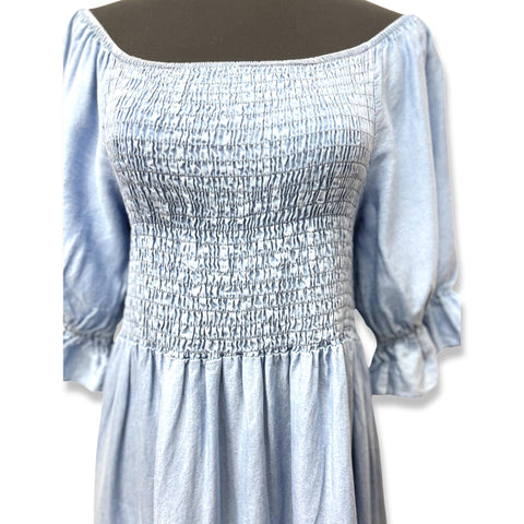 Sky Blue Smocked Bodice Midi