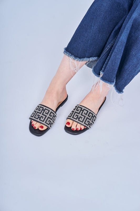 Rhinestone Geometric Pattern Flat Slider