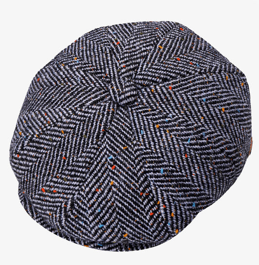 Tweed Herringbone Grey Baker Boy Hat