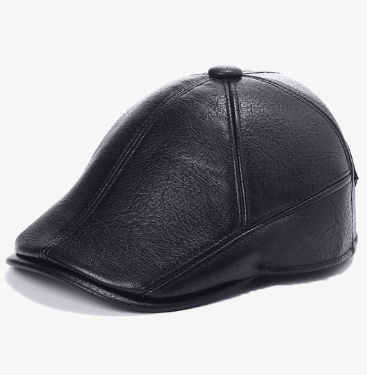 Plain Black Pu Flat Cap