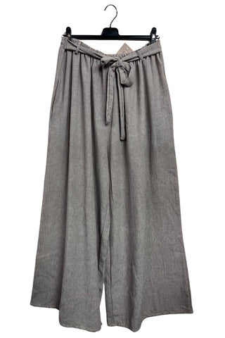 Plain Belted Waistband Wide Legs Trousers