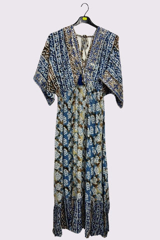 Tie Dye Geometric Print Bohemian Maxi Style Dress