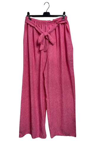 Plain Belted Waistband Wide Legs Trousers