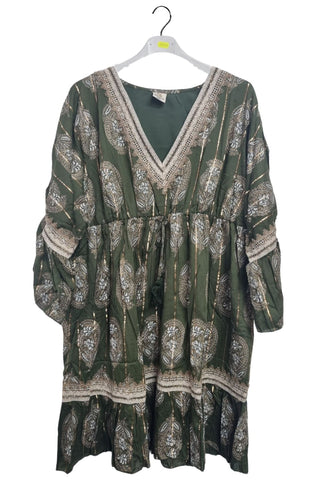 Paisley-Inspired Print Metallic Threadwork Vintage Bohemian Dress