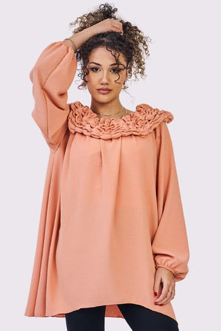 Plain Ruffle Neckline Oversized Top