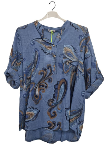 Paisley With Intricate Print Chest Pocket Tunic Cotton Top