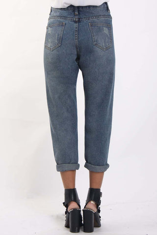 Mid Wash Blue Ripped Distressed Boyfriend Jeans
